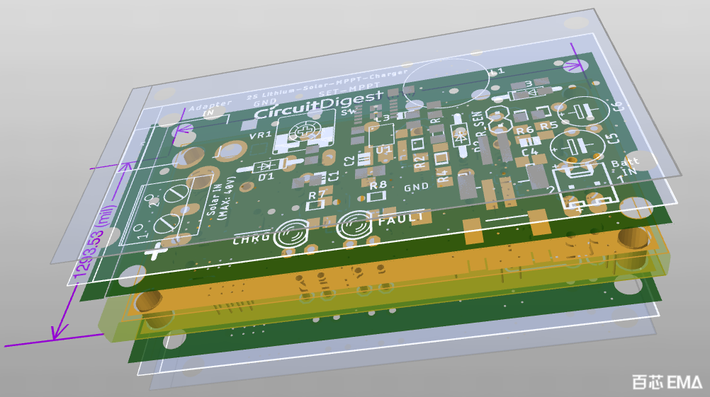 MPPT 充电器控制器 3D PCB 分层浏览图