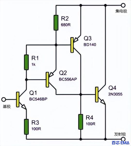 2N3055 晶体管构成高增益晶体管电路