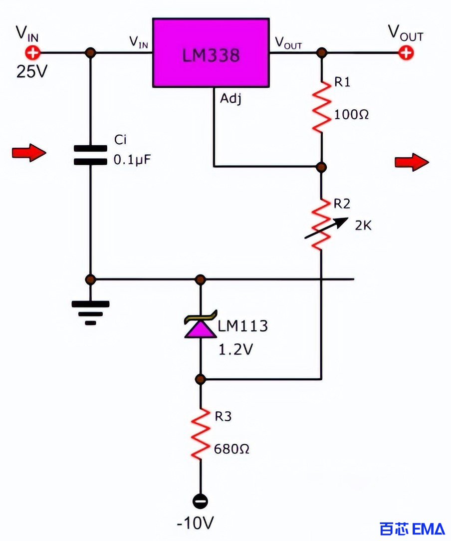 LM338 可调电压调节器 ：0-22V