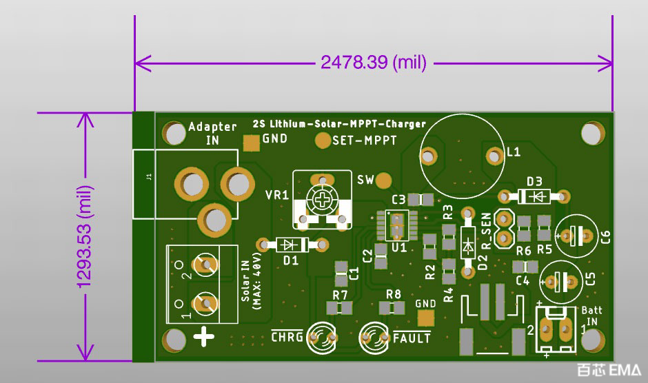 MPPT 充电器控制器 3D PCB 正面图