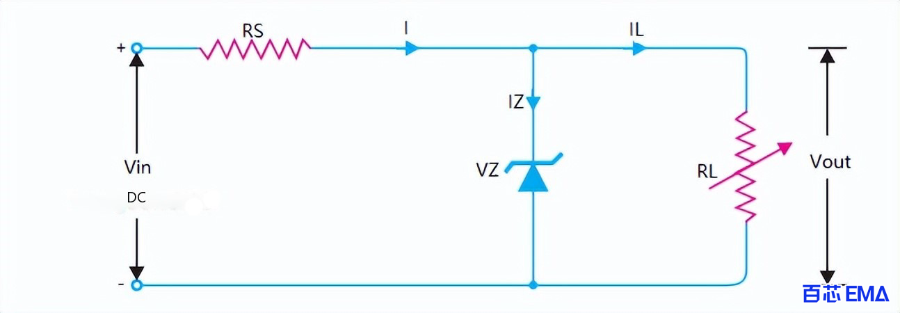 齐纳二极管稳压器电路图