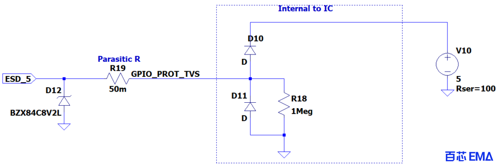 在GPIO上使用 8.2V 齐纳 (TVS) 二极管接地