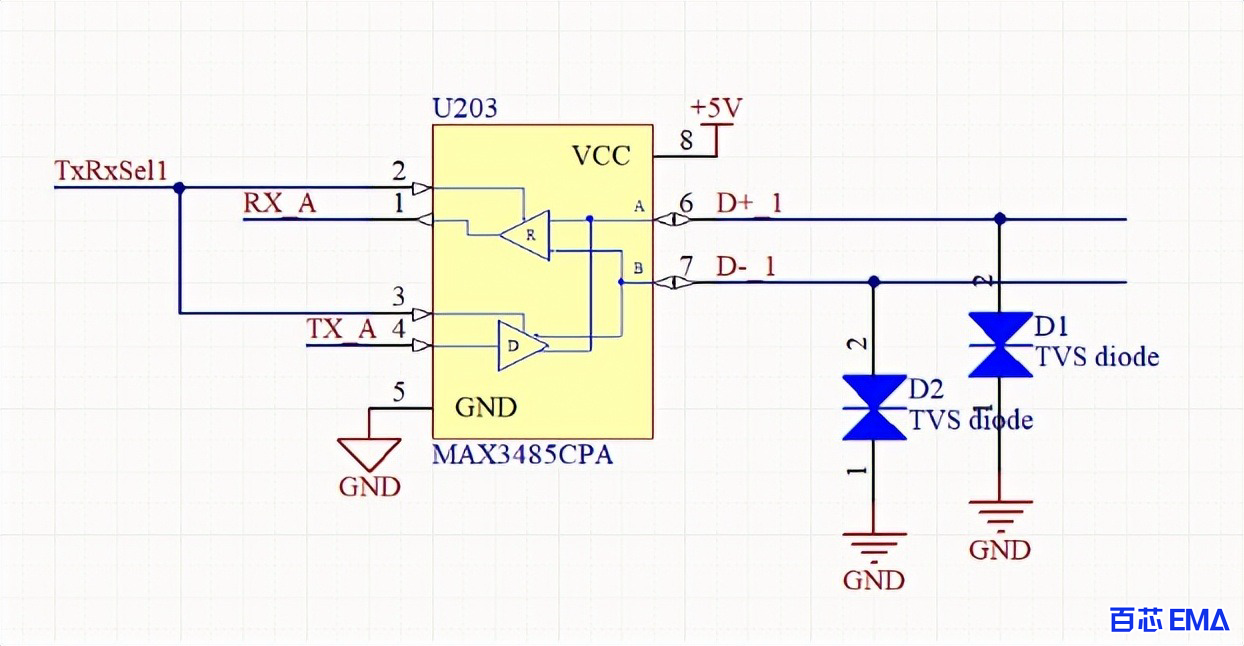 TVS 二极管连接的典型示意图