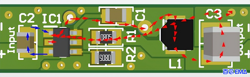 第一个 DC-DC 设计降压转换器的输入和输出电流环路 PCB 布局