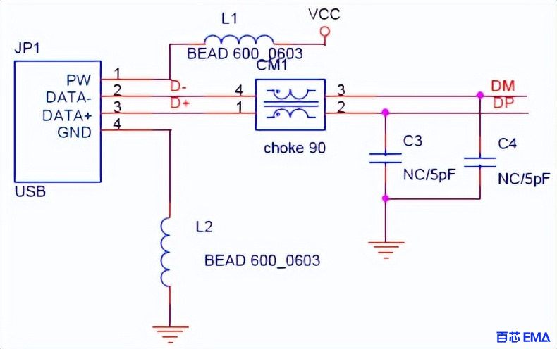 USB 端口的滤波处理－使用共模电感