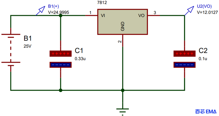 使用LM7812芯片的12V DC电源电路