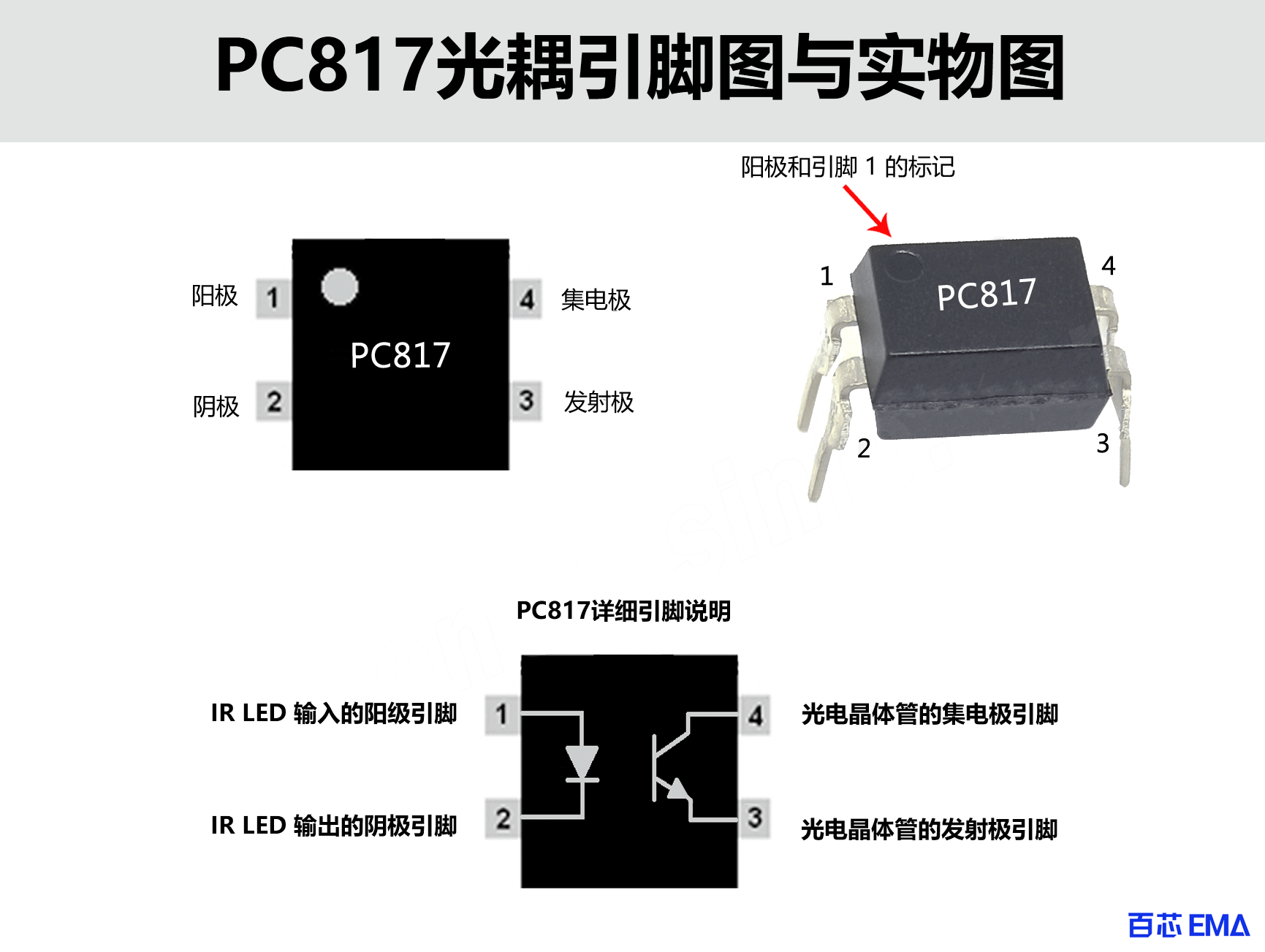 PC817 光耦引脚图与实物图