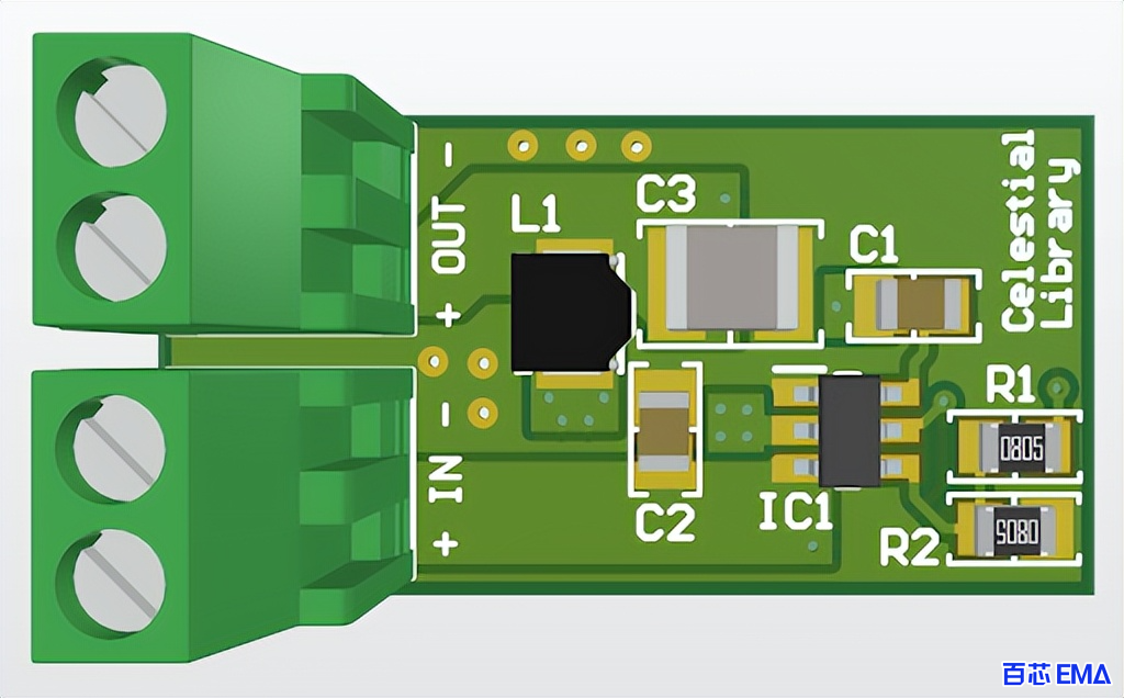 改进后降压稳压器布局的 PCB 3D视图