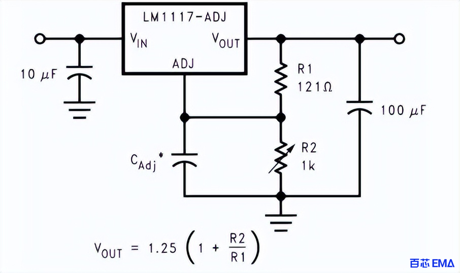 使用 LM1117 的可变输出电压电路