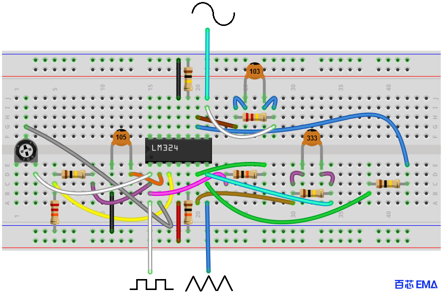 使用 LM324 芯片构建的函数发生器电路