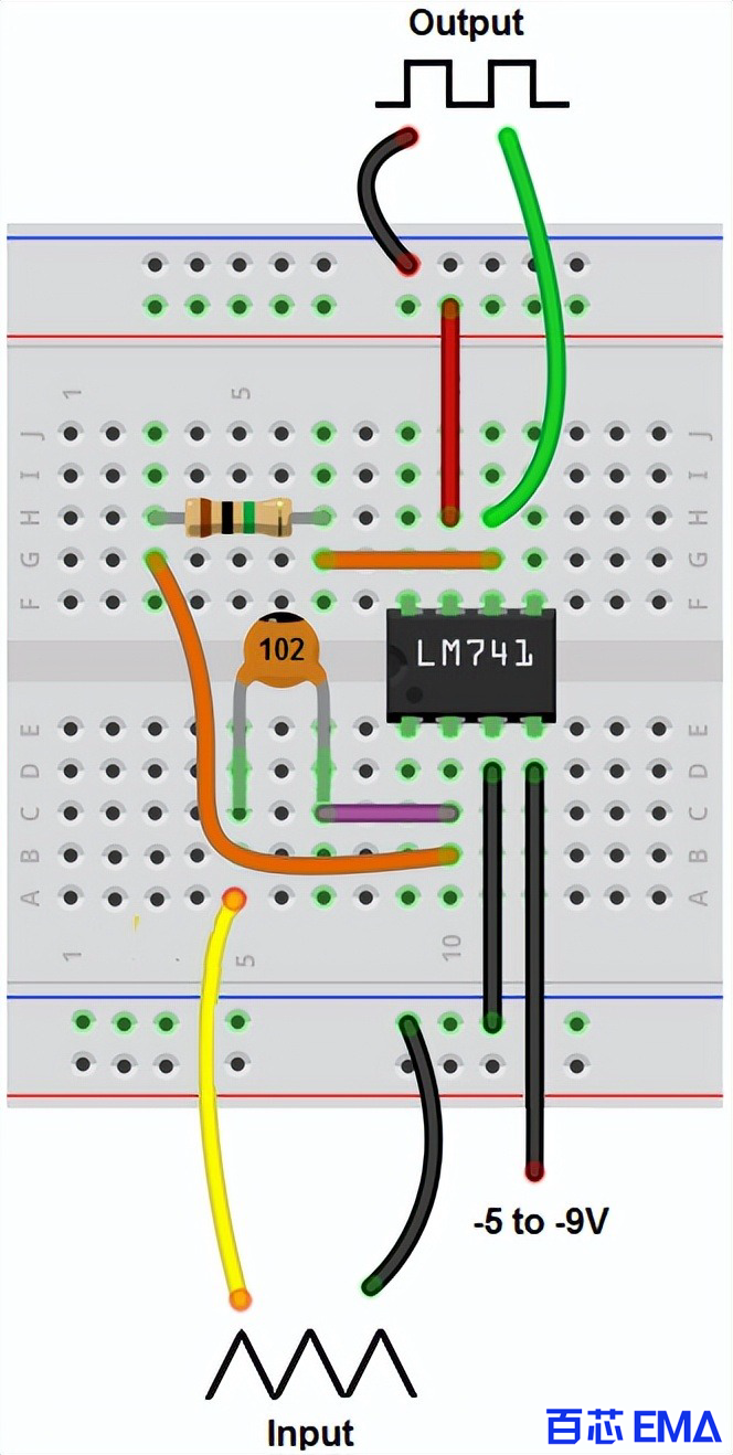 LM741微分放大器面包板电路