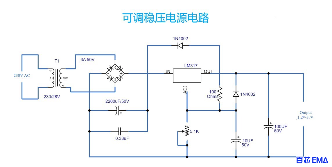 LM317 可调稳压电源电路原理图
