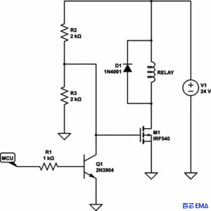 使用IRF540 MOSFET的继电器驱动电路