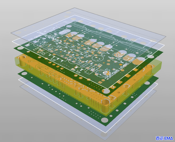 有源音频控制电路 PCB 3D 分层图