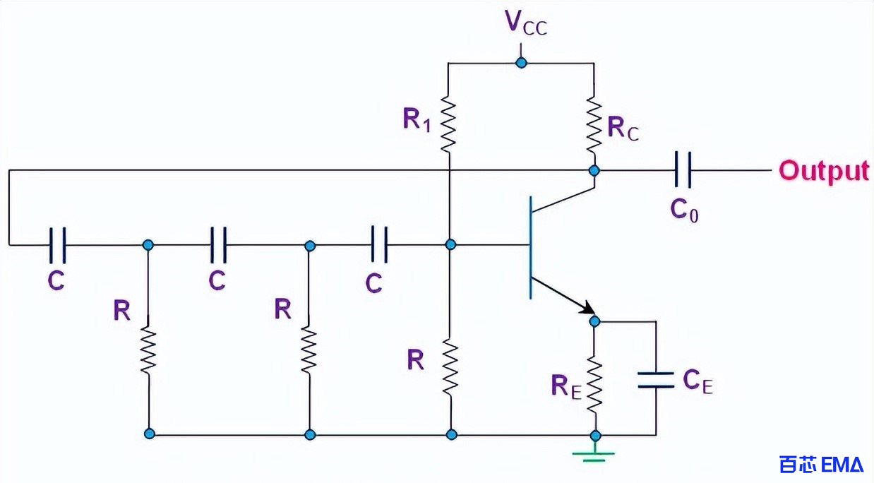 使用 BJT 的 RC 相移振荡器